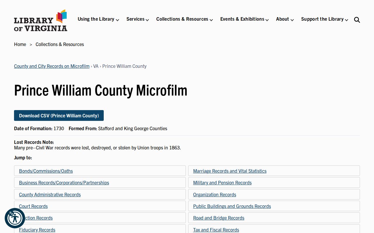 Lake Ridge historical directory research with Library of Virginia Prince William records