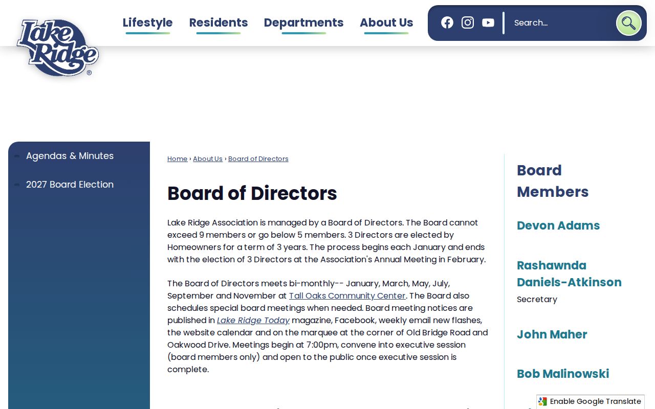 Lake Ridge neighbors association board public page