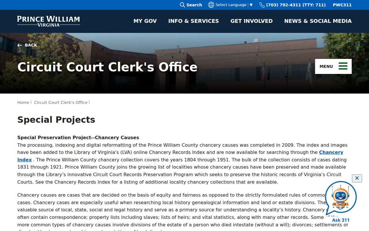 Lake Ridge previous residents source, Circuit Court historical special projects