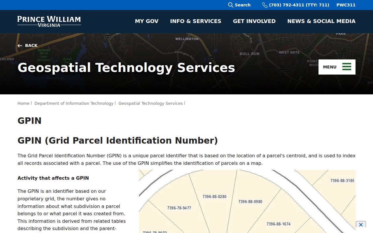 Lake Ridge street directory source, Prince William County GPIN guidance